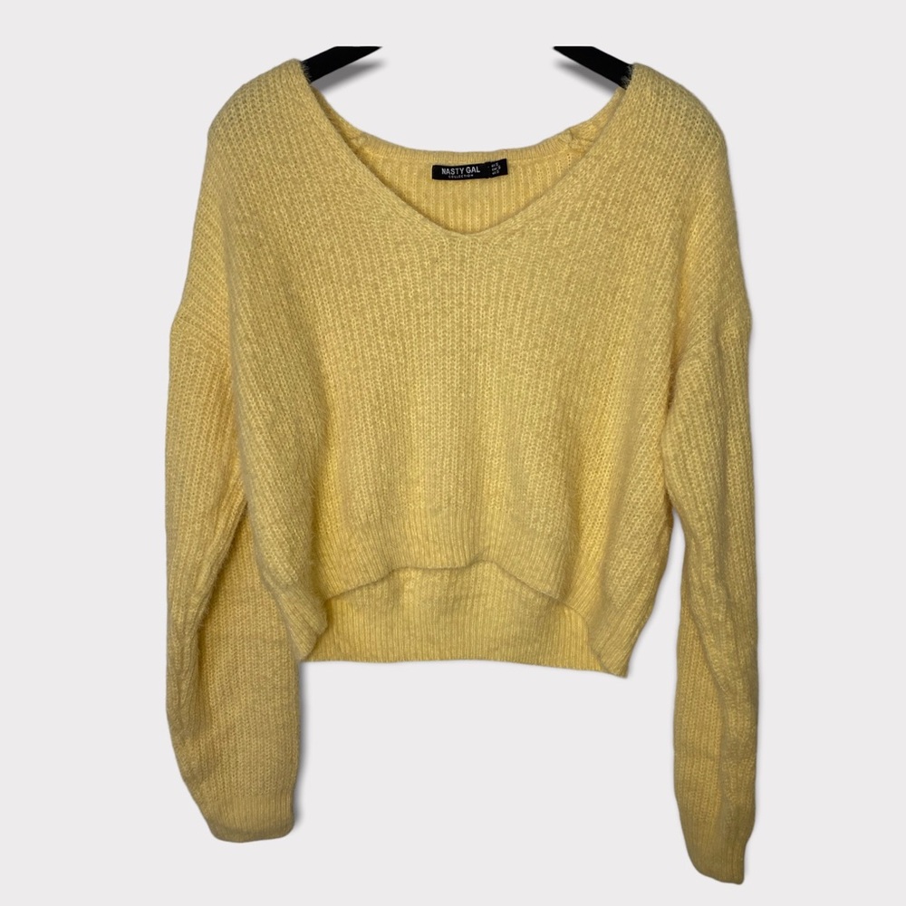 Nasty Gal Cropped Loungewear Super Soft Cozy Oversized V-Neck Sweater